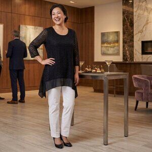 Joseph Ribkoff Black Lace Chiffon Top